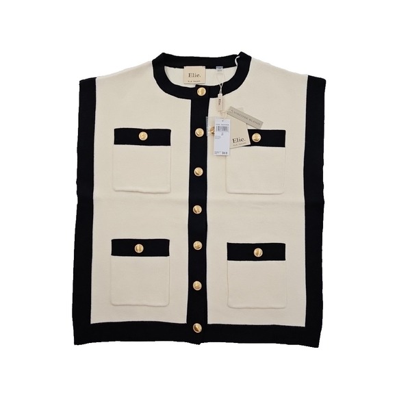 Elie Tahari Jackets & Blazers - Elie Tahari Sleeveless Knit Vest NEW Women's L Large Black Cream Button Front